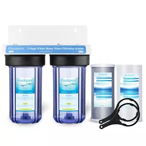 Geekpure 2 Stage Whole House Water Filter System-1" NPT 4.5" x 10" - PP Carbon - Picture 1 of 9