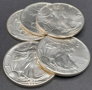 Lot of (5) Bu Mixed Dates American Silver Eagles - 1 Ounce Fine Silver .999 Nr
