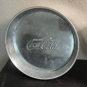 Coca-Cola Galvanized 8.5" Round Tray Embossed with Script Logo- BRAND NEW - Picture 1 of 7