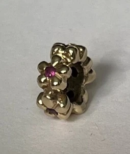 Genuine Pandora 14ct Yellow Gold Ruby Flower Spacer 750436RU Rare - Picture 1 of 8