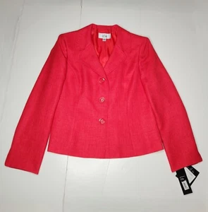 NWT LE SUIT Blazer Womens Size 10 Red 3 Button Jacket Roll Sleeve NEW - Picture 1 of 12
