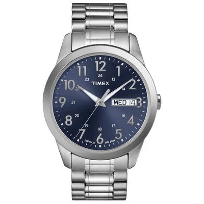 Timex T2M933, Men's Silver-Tone Expansion Watch, Indiglo, Day/Date, Blue Dial - Image 1 of 2