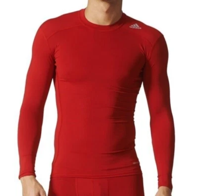 adidas Techfit Top Mens - Compression / Base Layer - Long Sleeve Red - All Sizes - Image 1 of 4