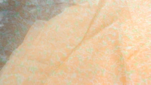 8 yds Sheer Fabric/Sewing Material Orange/Green All Over Floral Apparel/Crafts - Picture 1 of 3