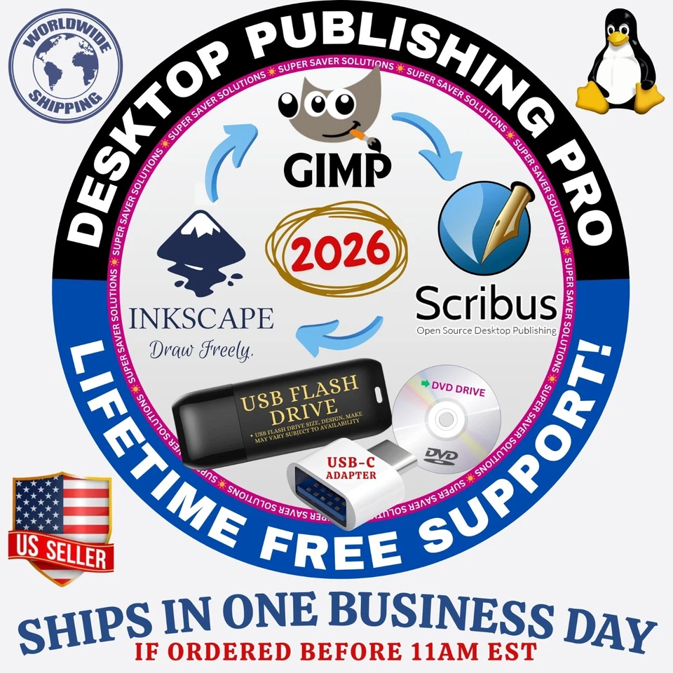 EPIC Desktop Publishing Pro Tools 2025 / 3-in-1 / GIMP | SCRIBUS | INKSCAPE - Image 1 of 1