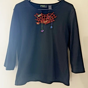 Onque Damen Spinnennetz bestickt Langarm Pullover Halloween Shirt Gr. XL - Bild 1 von 11
