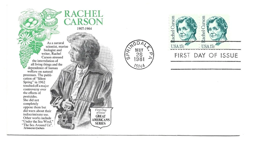 1857 17c Rachel Carson Aristocrat Cachets,  FDC - Image 1 of 1