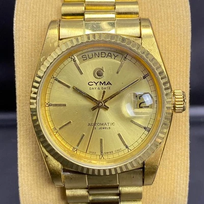 Raro Reloj Cyma President Día Fecha Automático ETA Esfera Dorada Suiza Bastón De Colección Foto 1 de 4