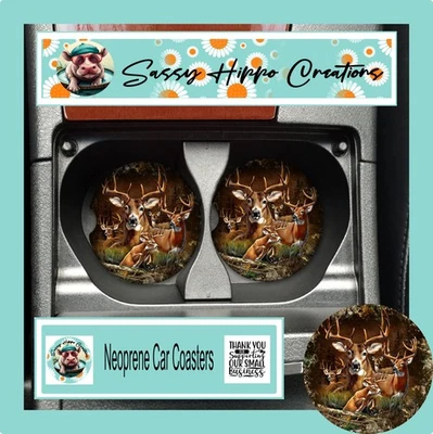 Juego de 2 posavasos de neopreno sublimado para caza de bosques bosques de vida silvestre ciervos Foto 1 de 4