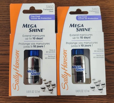 2PCS NIB SALLY HANSEN MEGA SHINE #3460 TRANSPARENT CLEAR TOP COAT .43oz Ea - Image 1 of 4