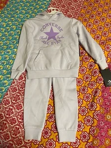 converse all star Girls Tracksuit Set Lavender Sz 4 New - Picture 1 of 3