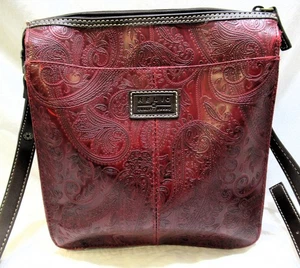 Relic Crossbody Handbag Purse Embossed Faux Leather Crimson Paisley - Picture 1 of 9
