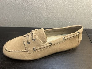 Marc Fisher LTD Uleena NATURAL Suede Slip On Moccasin Boat 7.5 Loafers NEW - Picture 1 of 8