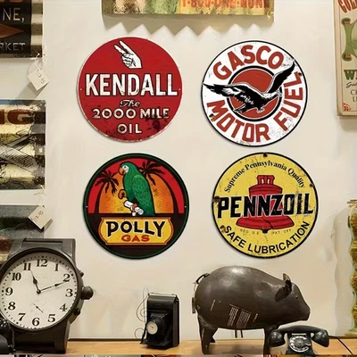 Lote de 4 letreros metálicos estilo gasolina aceite motor vintage texaco letreros de bomba de gas Foto 1 de 4