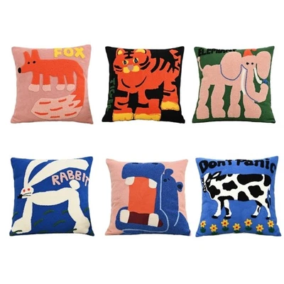 Embroidered Animal Pattern Pillowcase Polyester Cotton Blend Home Decoration - Image 1 of 4