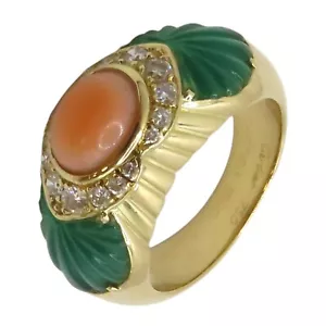 CARTIER Chalcedony Coral Ring 18K Yellow Gold US Size 5.25 #50 - Picture 1 of 6