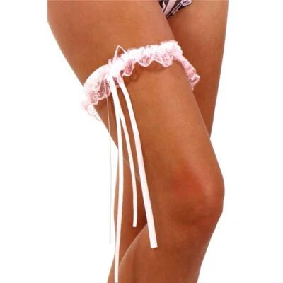 Sexy Strumpfband aus Spitze mit Satinbändern Rosa Einheitsgröße #UW305 - Bild 1 von 2