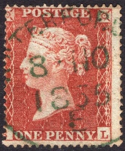 GB-Sg 21 Spec C4wd 1d Red Plate 1. A SUP example with green town postmark - Picture 1 of 2