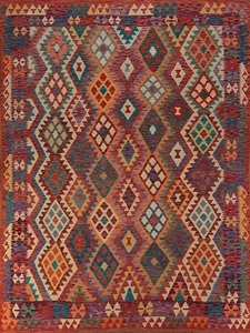 Bunter Woll Kelim Orientteppich 8x10 Fuß Flachgewebe Traditioneller Teppich - Bild 1 von 12