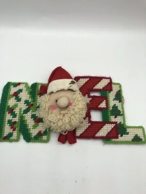 Yarn Plastic Canvas Handmade NOEL Santa Christmas 11 X 5.5” Decor Vintage - Image 1 of 4