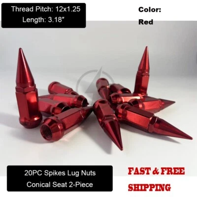 20Pc Red 2-Pc Spike Lug Nuts 12x1.25 For Subaru BRZ Impreza WRX STI Crosstrek - Image 1 of 4