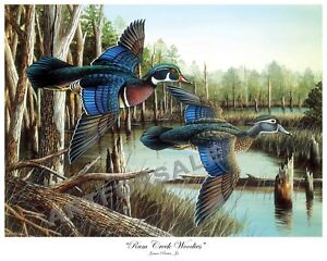 JAMES PARTEE JR WOODDUCK "RUM CREEK WOODIES" COLORFUL WATERFOWL 16x20 LITHOGRAPH