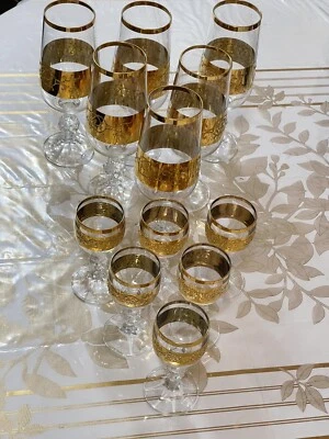 Lot Of 12 Cristal Glasses  Goblets Bohemian Czech Crystalez 6 Wine 6 Champagne - Image 1 of 4