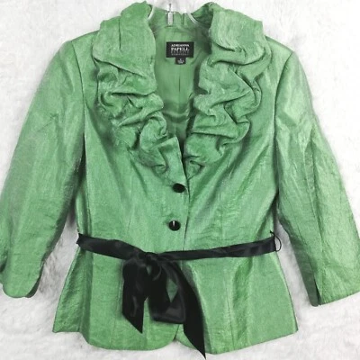 Adrianna Papell Mujer Traje Chaqueta Noche Esencial Brillo Verde Volantes 4 Foto 1 de 4