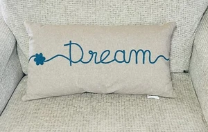 Devi Designs “Dream” Throw Pillow Rectangle Appliqué Tan Teal 14” X 26” - Picture 1 of 9