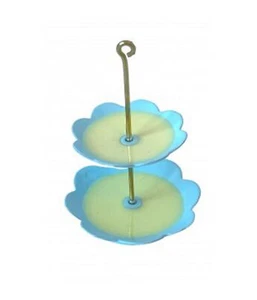 Dolls House Yellow & Blue 2 Tier Cake Stand Afternoon Tea Dining Room Accessory - Picture 1 of 8