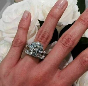 Certified 4.50Ct Round Cut Moissanite Engagement Ring Set In 925 Sterling Silver - Picture 1 of 5