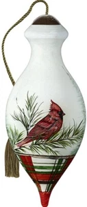 Neqwa Ne'Qwa Art Woodland Lodge Cardinal Handpainted Glass Ornament New 7201142 - Foto 1 di 1