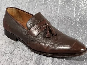 Mezlan Joel Brown Italian Leather Tassel Pebbled Apron Mens Loafer Sz 14 M - Picture 1 of 11