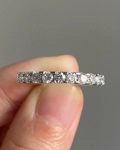 1.20Ct Natural Real Moissanite Eternity Wedding Band Ring 14K White Gold Plated - Picture 1 of 11