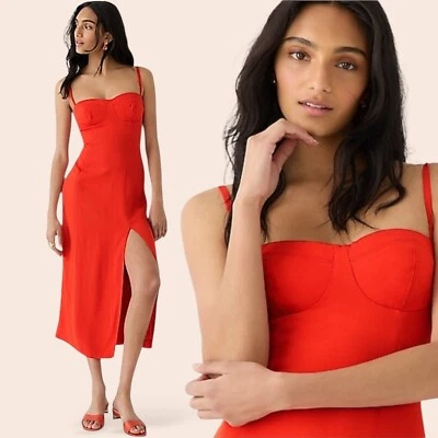 Vestido J CREW Crepe Bustier Midi Bustier Cóctel Noche Naranja Correa de Espagueti Foto 1 de 4