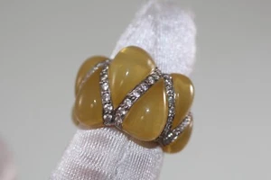 Anillo cúpula de plata esterlina resina limón firmado por diseñador ANGELIQUE DE PARIS pavé 5 - Imagen 1 de 5