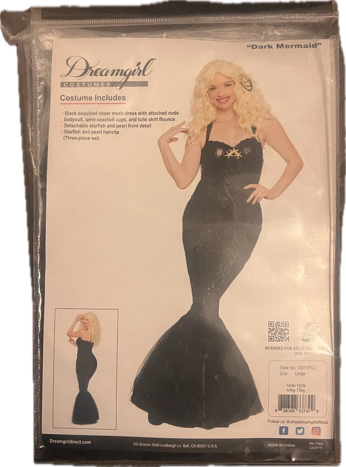 Dark Mermaid Halloween Costume Black Sexy Dress NEW XLARGE Cosplay Party - Image 1 of 3