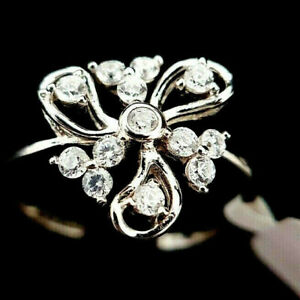 Ladies  925 Sterling Silver Simulated Diamond  3 Floral Flower Band Ring Size  M