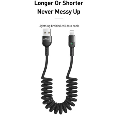 For iPhone 13 12 11 Pro Max XR 8 Coiled Charging USB Cable Fast Charger Cord - Image 1 of 4