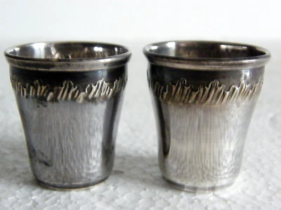 PAGE FRERES 2 GOBELETS VERRE SHOT LIQUEUR ARGENT MINERVE 1ER TITRE ART NOUVEAU - Photo 1/4