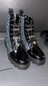 Botas de Combate Karl Lagerfeld Paris Mela Cuero Tweed Para Mujer Talla 10 - Imagen 1 de 15