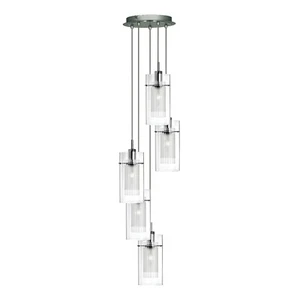 Lampadario Contemporaneo Duo 1 Acciaio Argento Vetro Cromo 5 Luci E14 - Foto 1 di 3