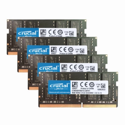 Crucial 4x8GB 2Rx8 PC4-2133P DDR4 17000Mhz 260Pin SODIMM Laptop Memory NonEcc 32 - Image 1 of 4