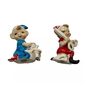 Vintage Ceramic Salt & Pepper Shakers Set Pair of Mouse Sewing Scissors & Iron - Picture 1 of 11
