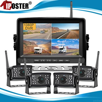 Digital Wireless 9" Quad Splitscreen DVR Monitor Reversing 4x Cameras 12V 24V HD - Image 1 of 4
