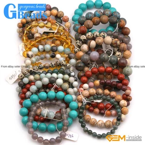 Natural Agate Sunstone Beaded Bracelet Assorted Stones In Bulk Free Shipping 7” - Picture 1 of 169
