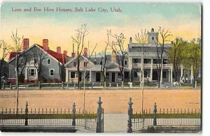 Lion and Bee Hive Houses, Salt Lake City, Utah - postal c1910, sin publicar - Imagen 1 de 2