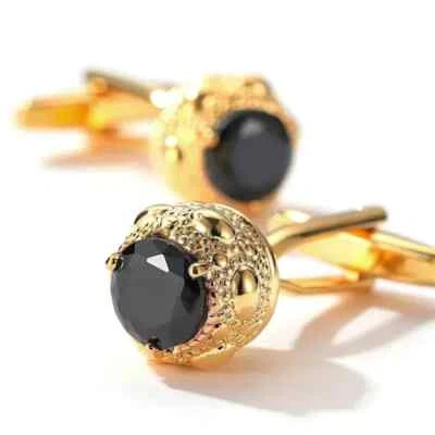 Men's Cufflink 2.20Ct Round Cut Lab Created Black Diamond 14K Yellow Gold Plated - Image 1 of 4
