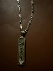 Egyptian Cartouche 1.5” Pendant And 22” Chain Vintage - Picture 1 of 6