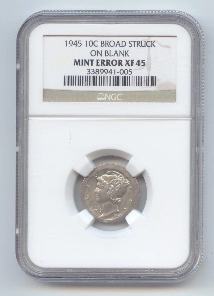 1945 Mercury Dime Error, Broadstruck, NGC XF-45 - Image 1 of 2